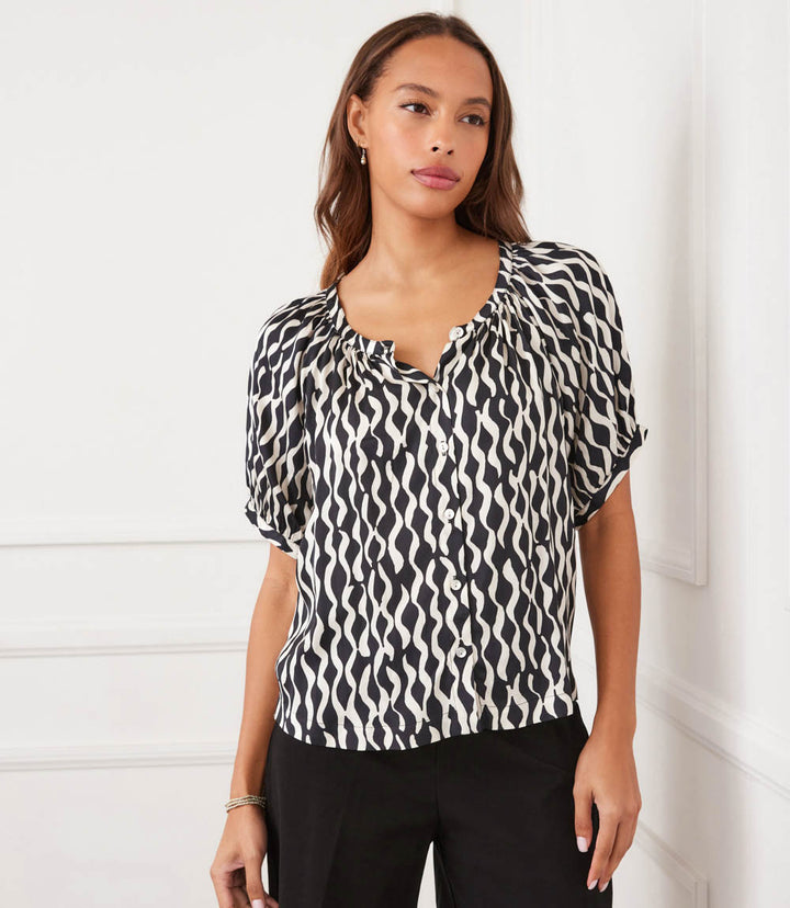 Satin Short Sleeve Peasant Top