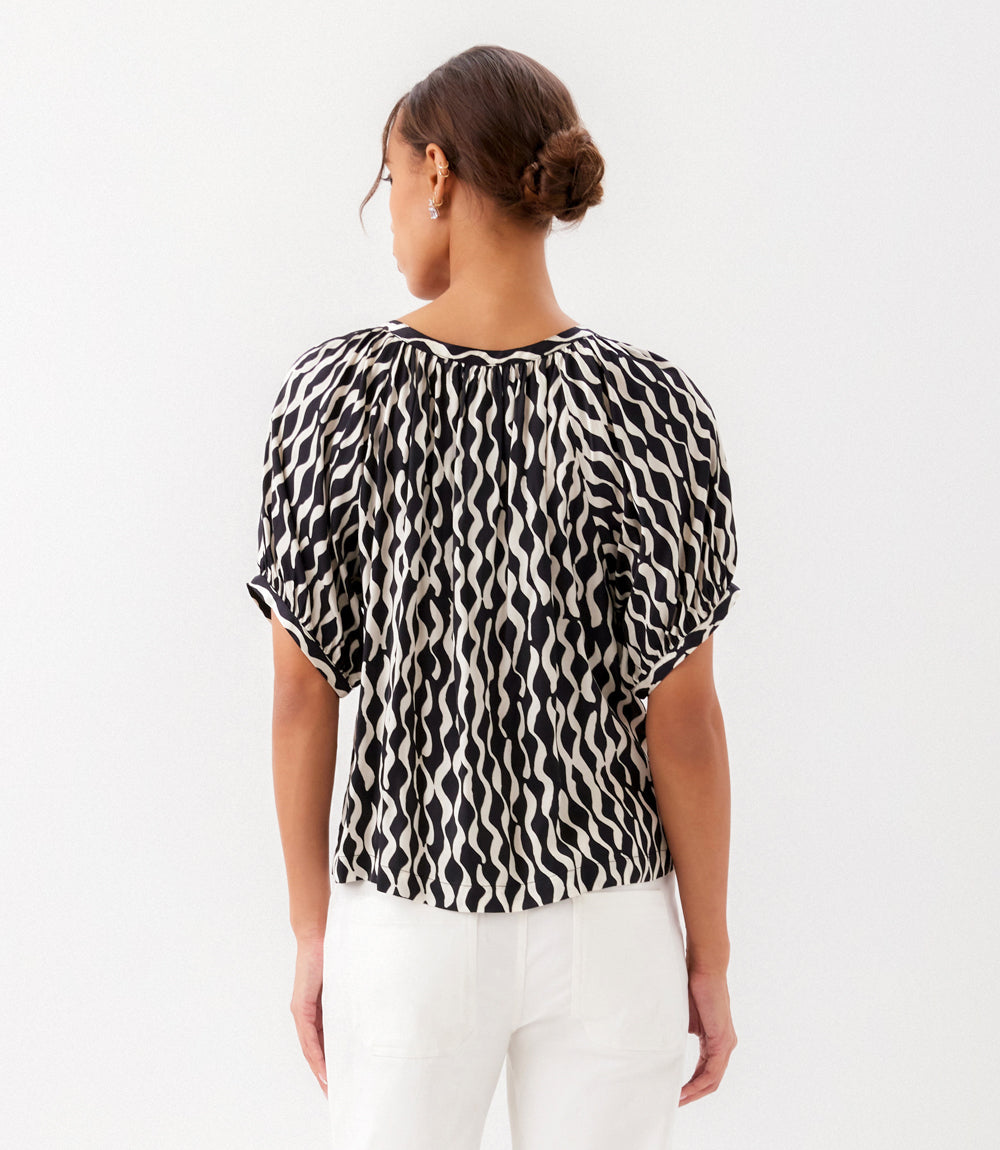 Satin Short Sleeve Peasant Top