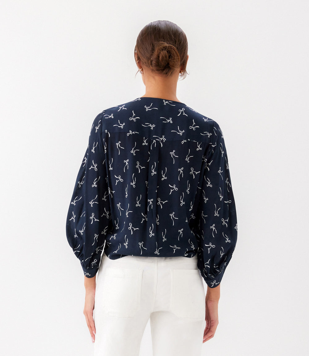 Blouson Sleeve Tie-Front Top