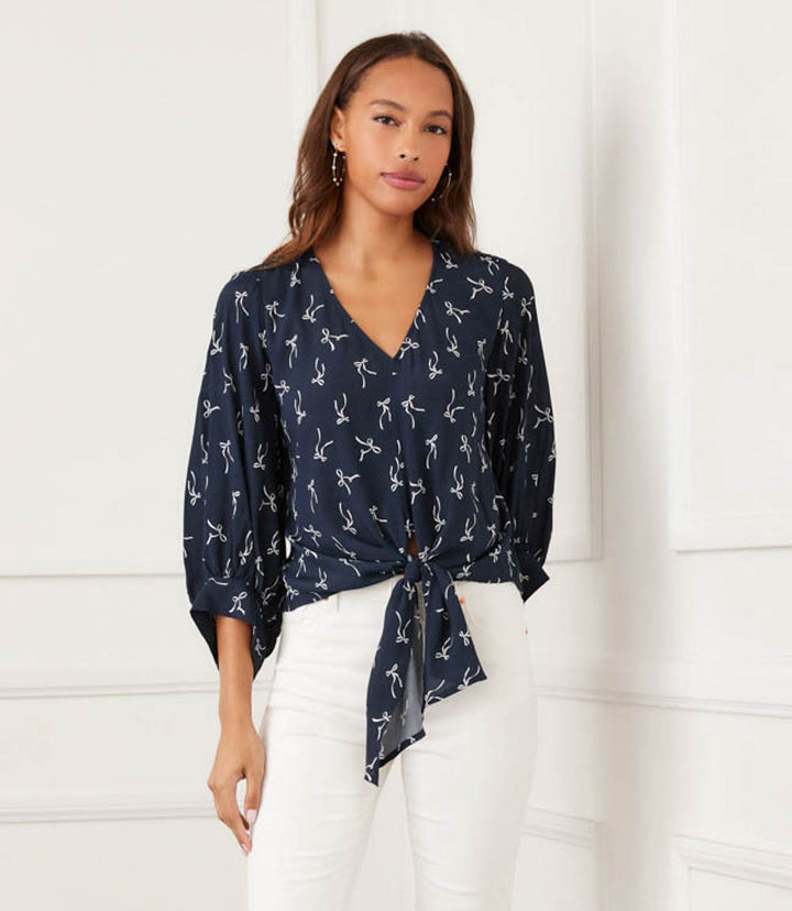 Blouson Sleeve Tie-Front Top