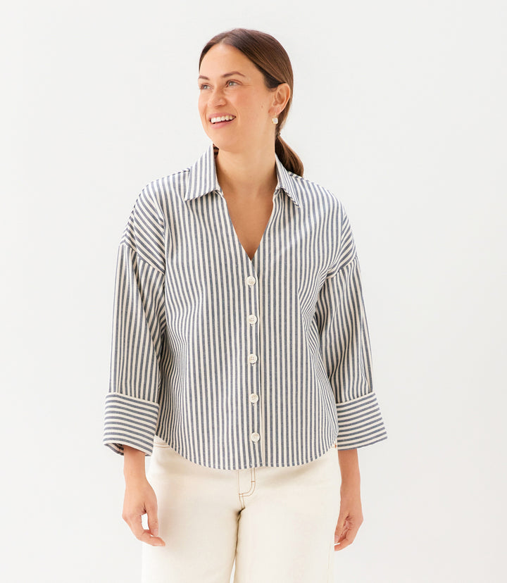 Stripe Cuffed Sleeve Top