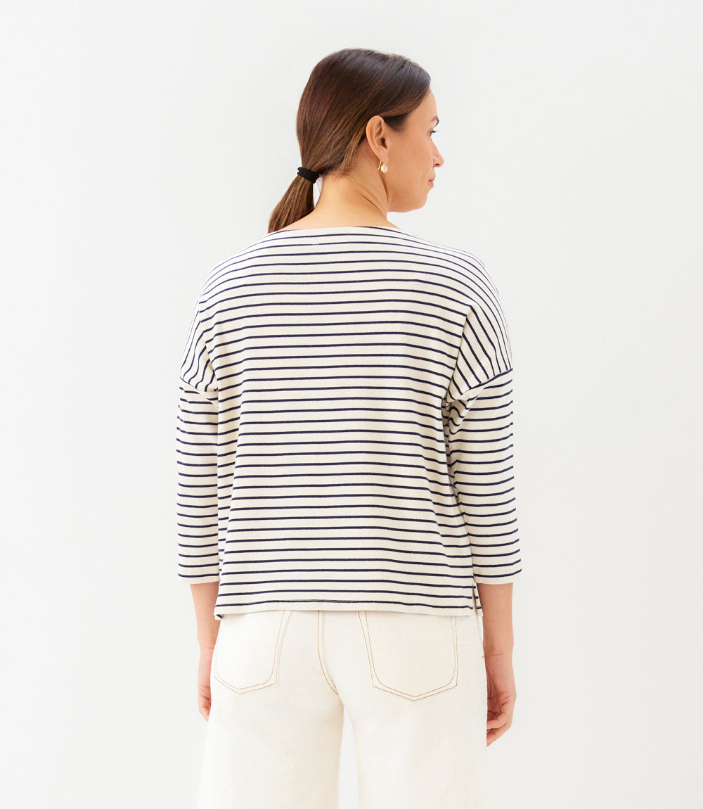 Stripe 3/4 Sleeve Boatneck Top