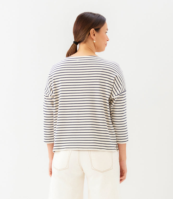 Stripe 3/4 Sleeve Boatneck Top