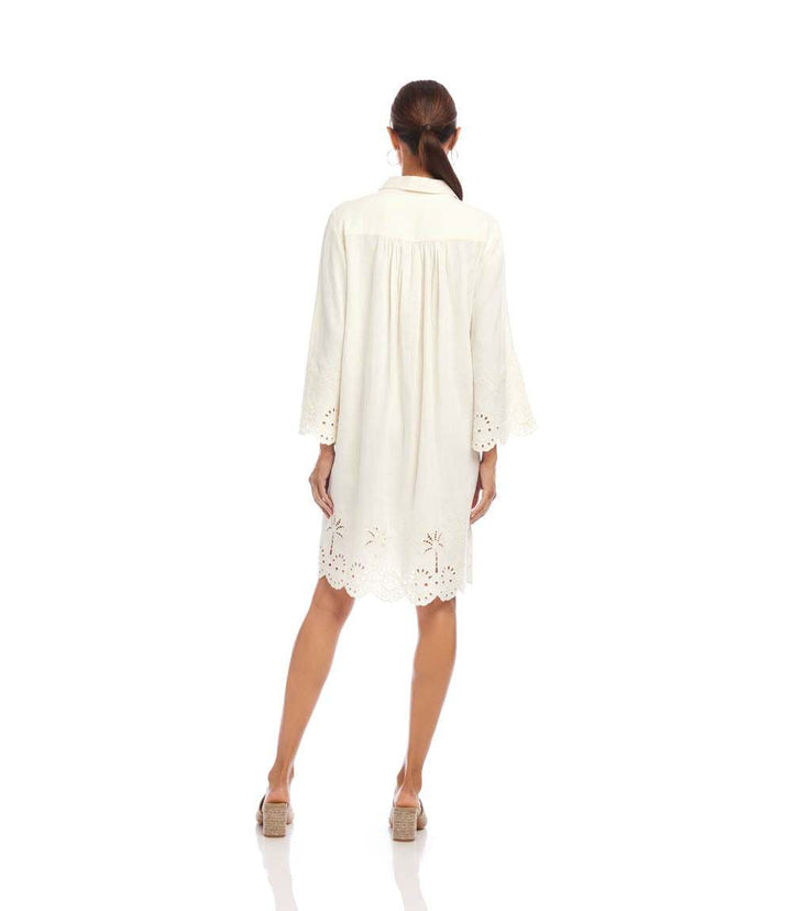 Flare Sleeve Cutout Embroidered Shirtdress