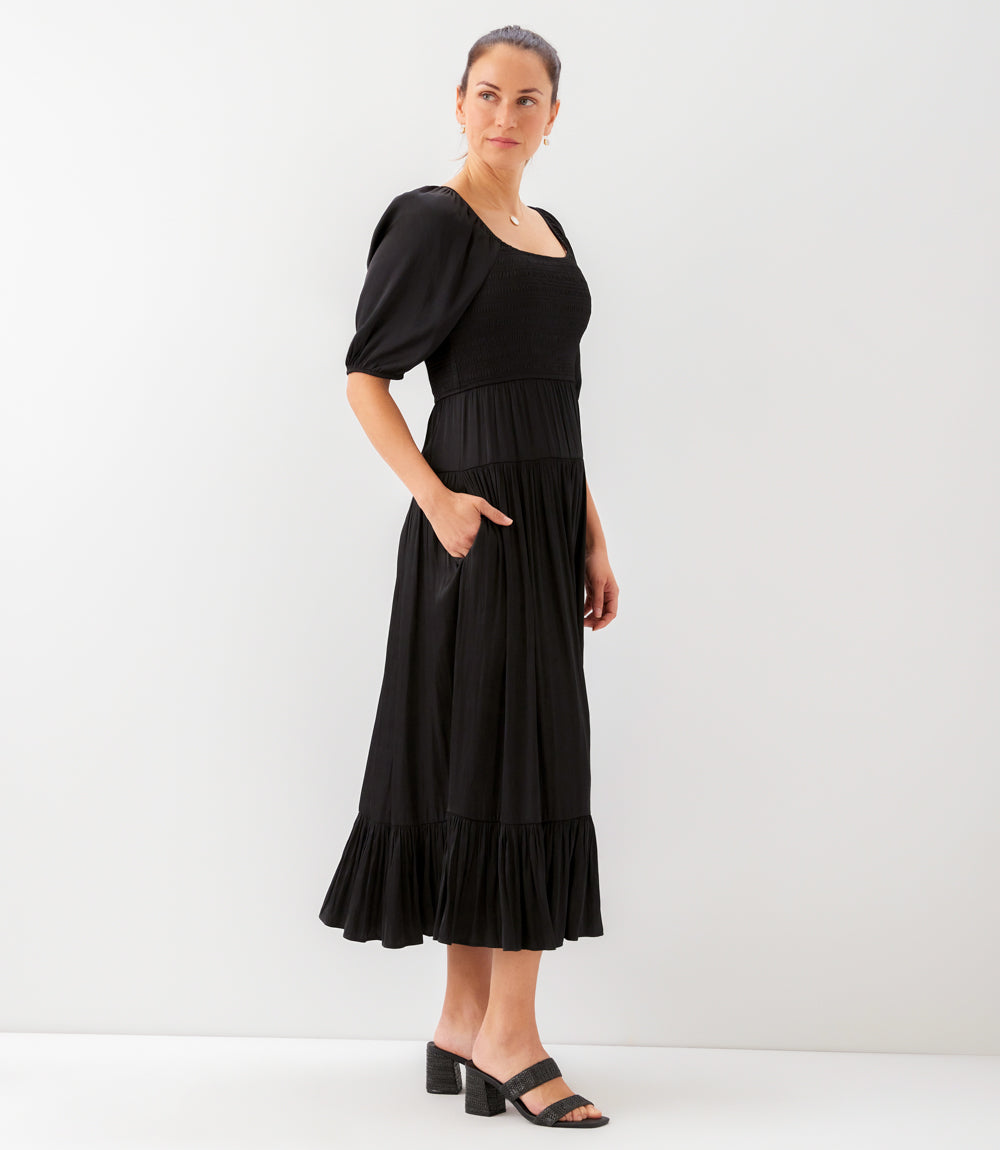 Blouson Sleeve Smocked Midi Dress