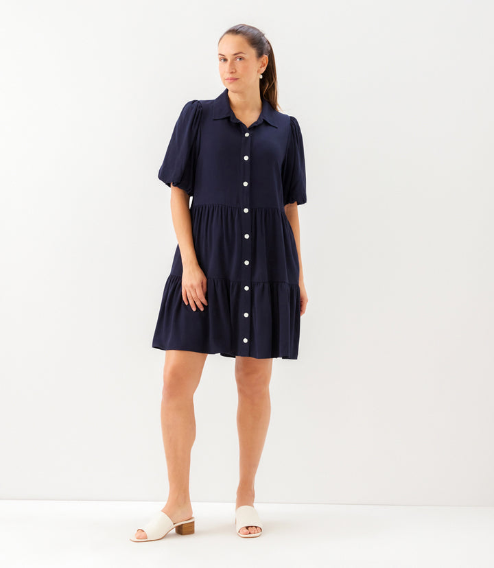 Puff Sleeve Tiered Shirtdress