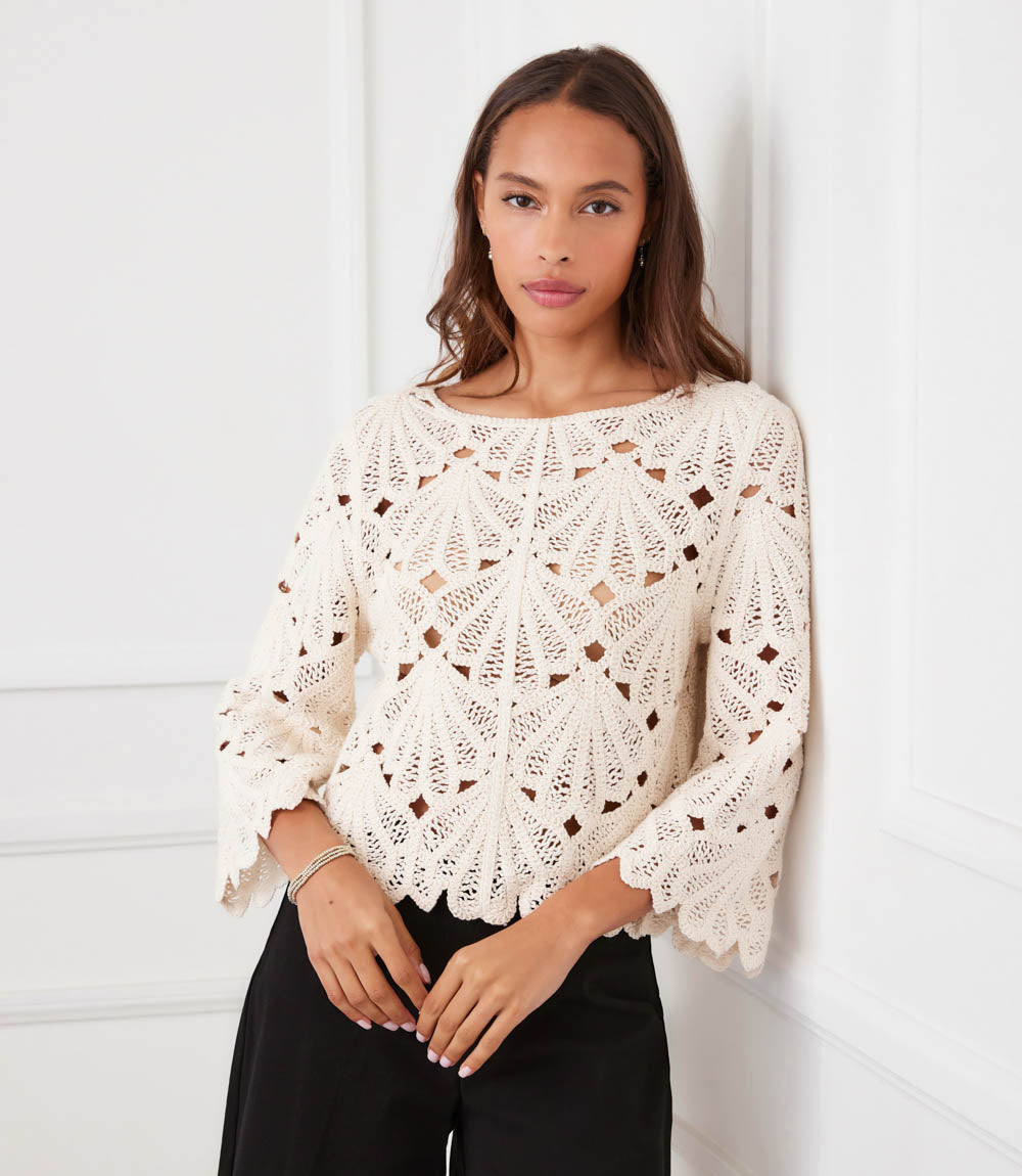 Flare Sleeve Crochet Top – Karen Kane