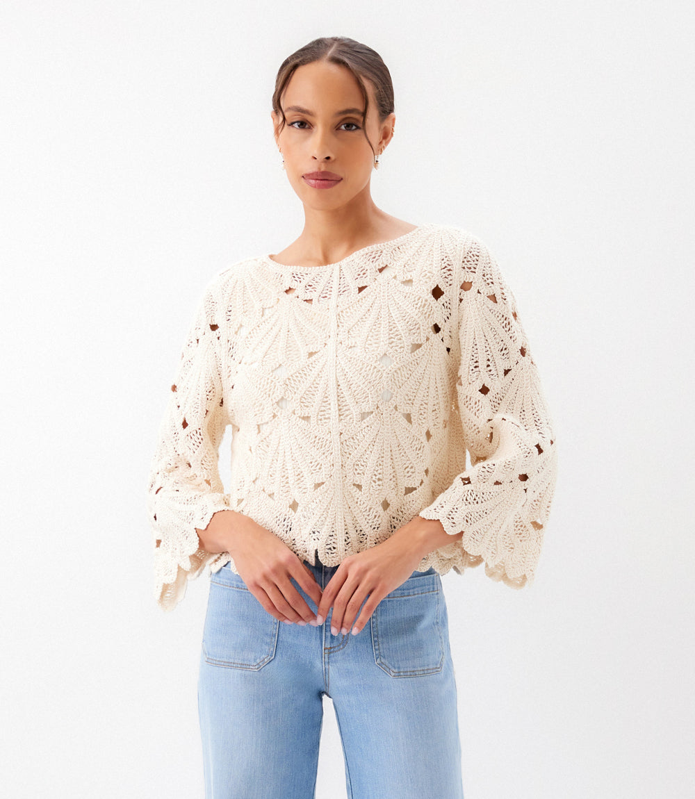 Flare Sleeve Crochet Top – Karen Kane