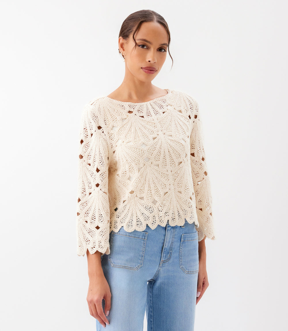 Flare Sleeve Crochet Top – Karen Kane