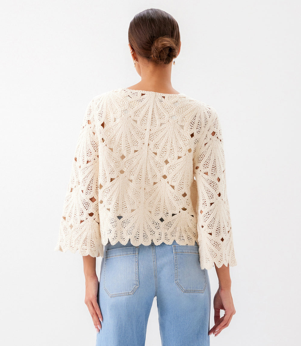 Karen Kane Crochet Flared Sleeve Women Top - Natural Karen Kane Crochet Flared Sleeve Women Top - Natural