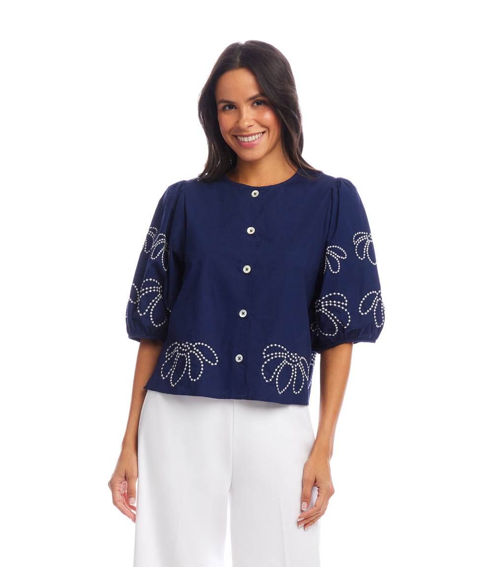 Embroidered Puff Sleeve Shirt