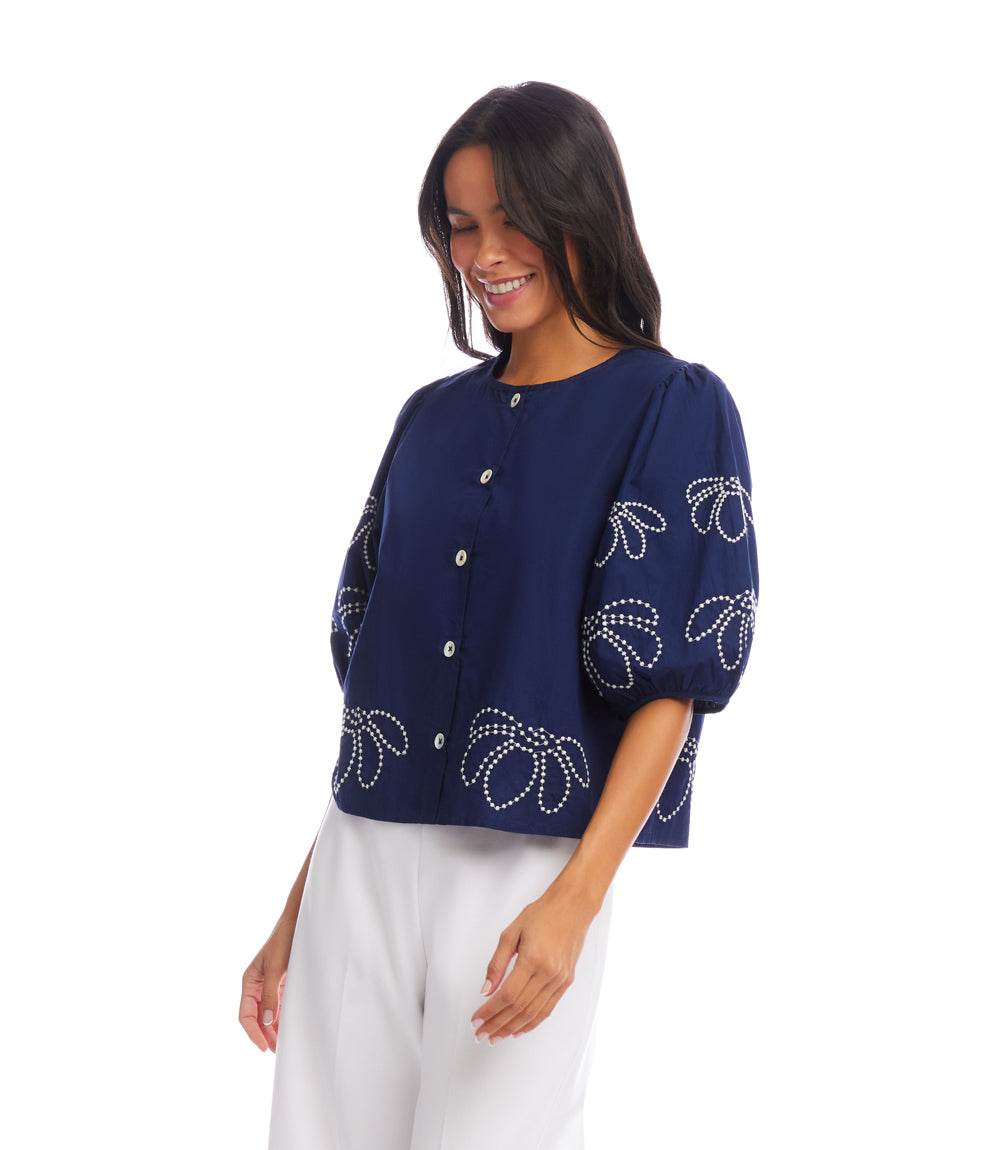 Embroidered Puff Sleeve Shirt