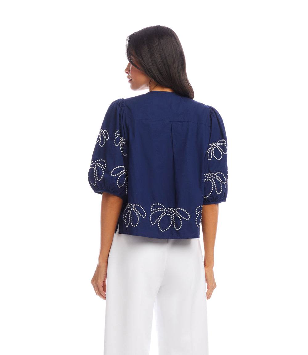 Embroidered Puff Sleeve Shirt