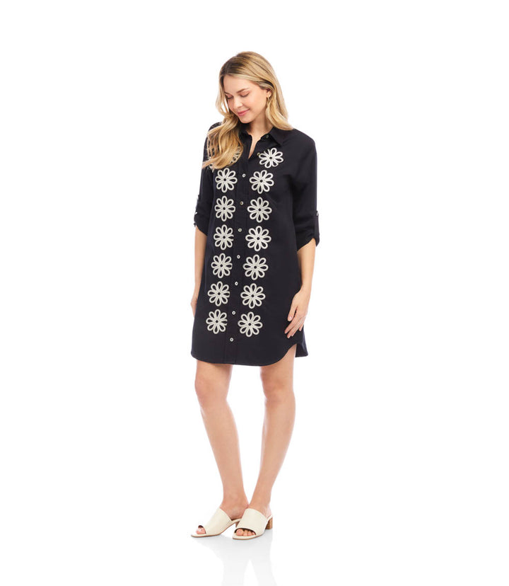 Petite Size Roll Tab Embroidered Shirtdress