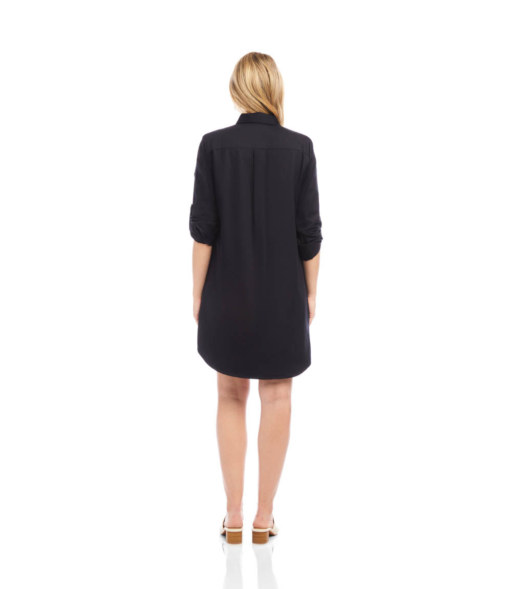 Petite Size Roll Tab Embroidered Shirtdress