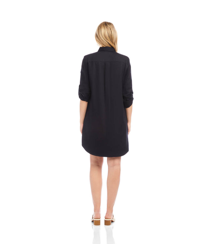 Petite Size Roll Tab Embroidered Shirtdress