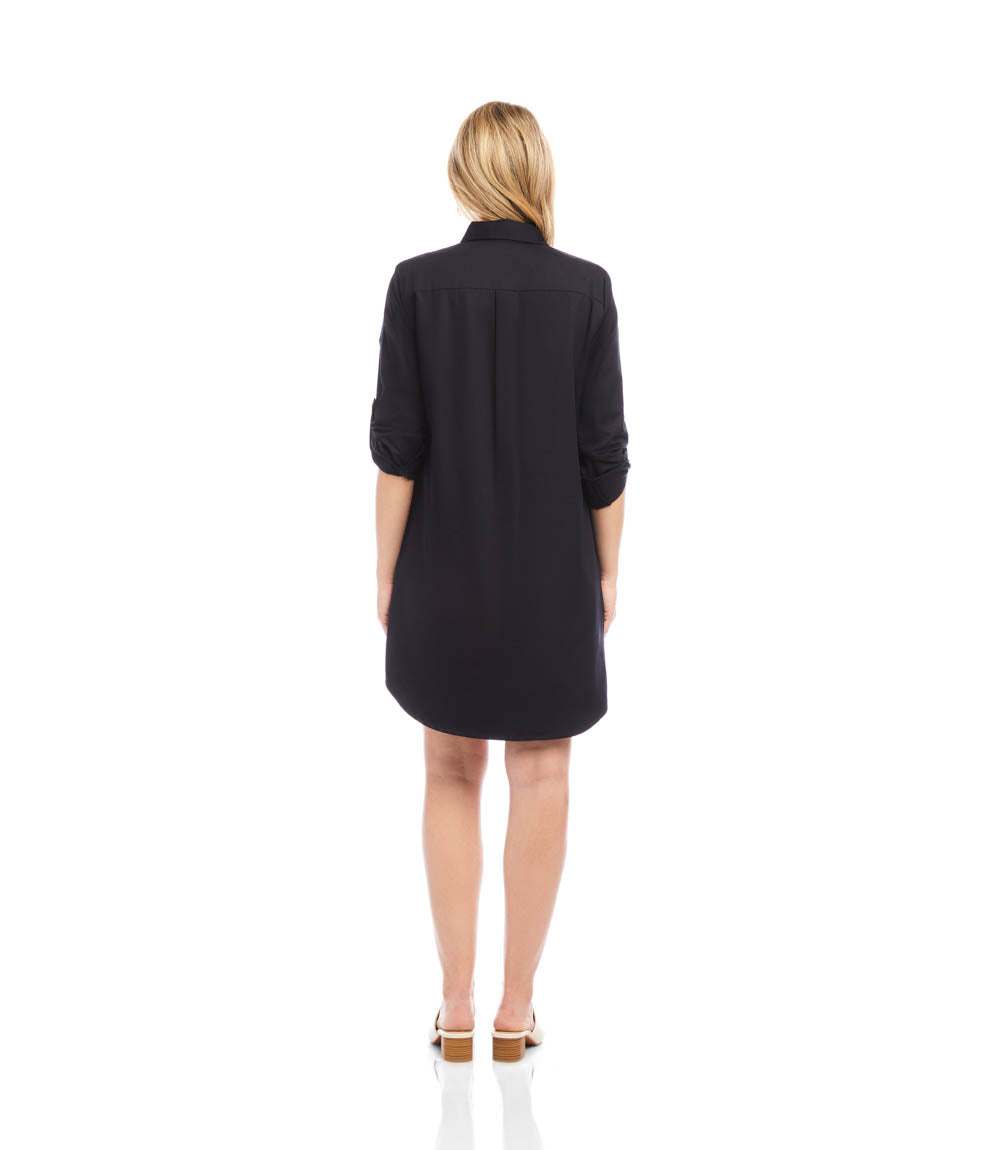 Roll Tab Embroidered Shirtdress