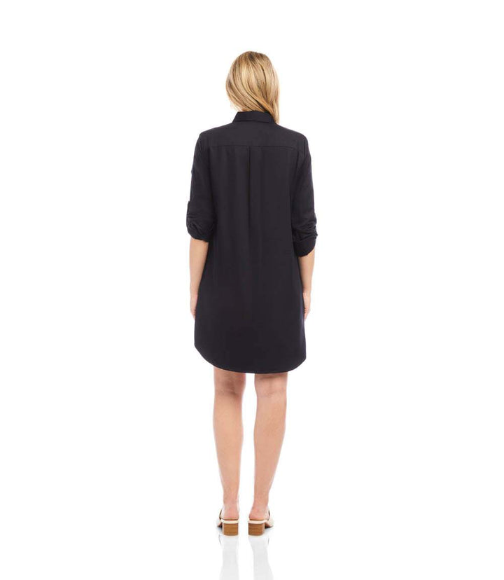 Roll Tab Embroidered Shirtdress