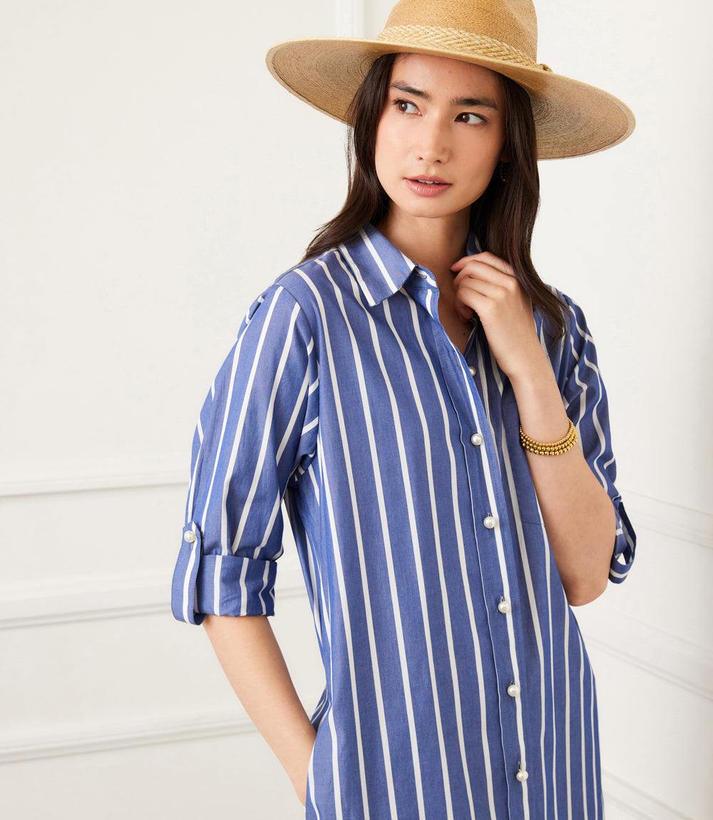 Roll Tab Stripe Shirtdress