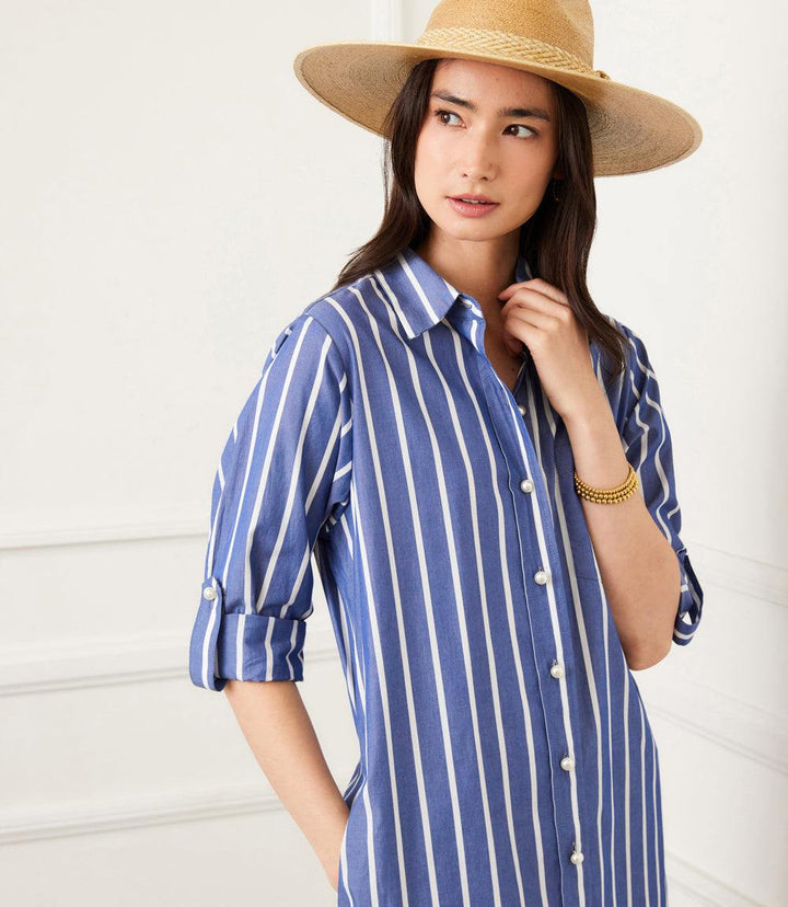 Roll Tab Stripe Shirtdress