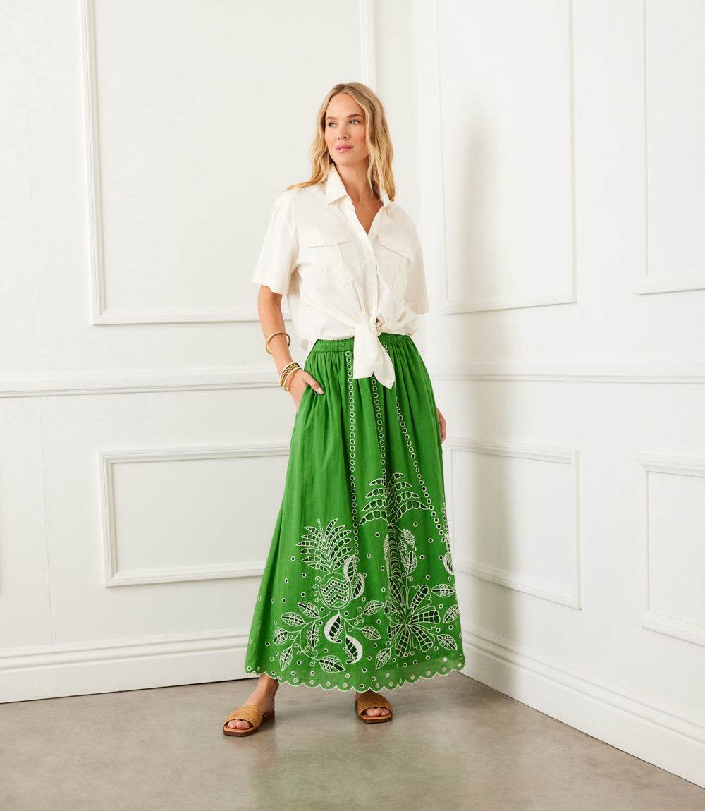 Cutout Embroidery Midi Skirt