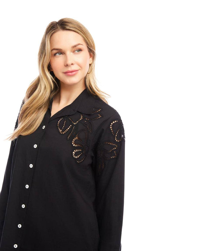Long Sleeve Cutout Embroidery Shirt
