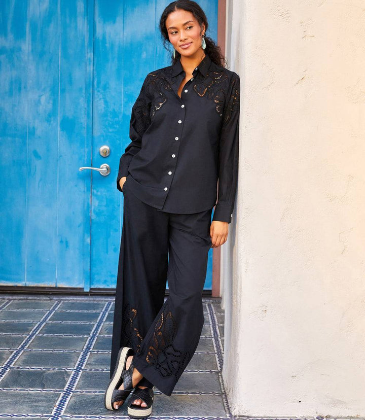 Long Sleeve Cutout Embroidery Shirt