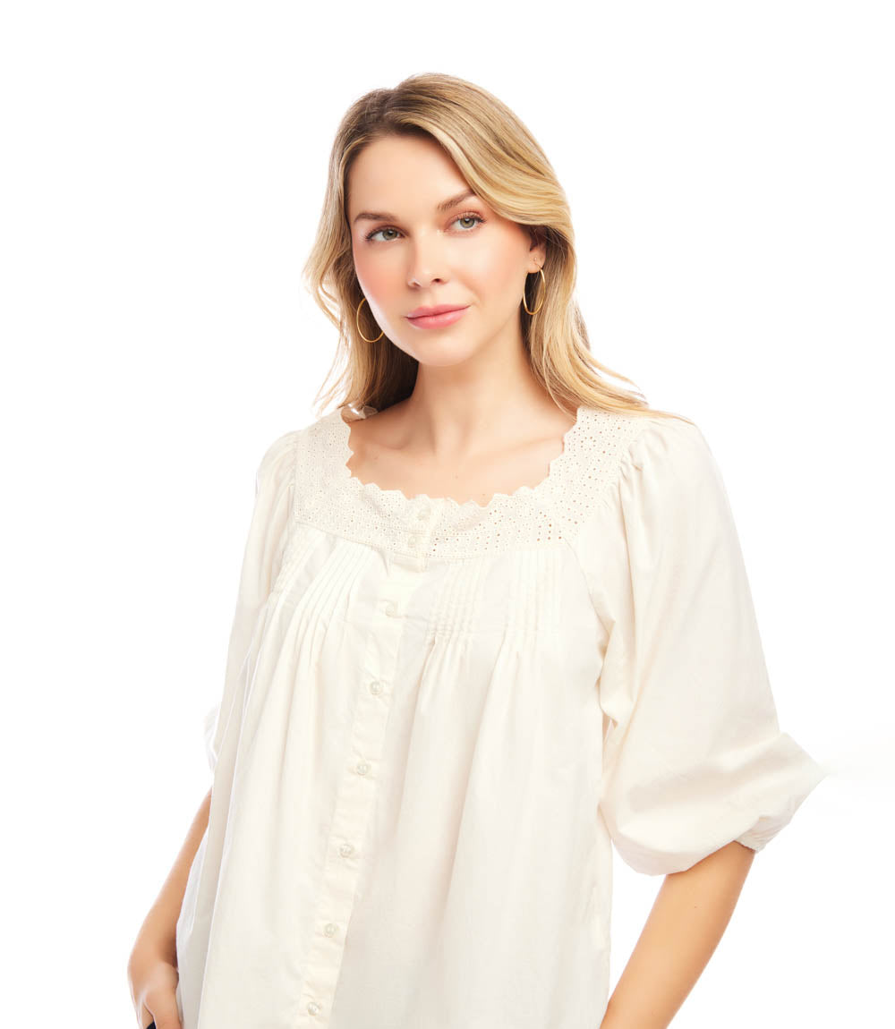 3/4 Sleeve Square Neck Button-Up Blouse