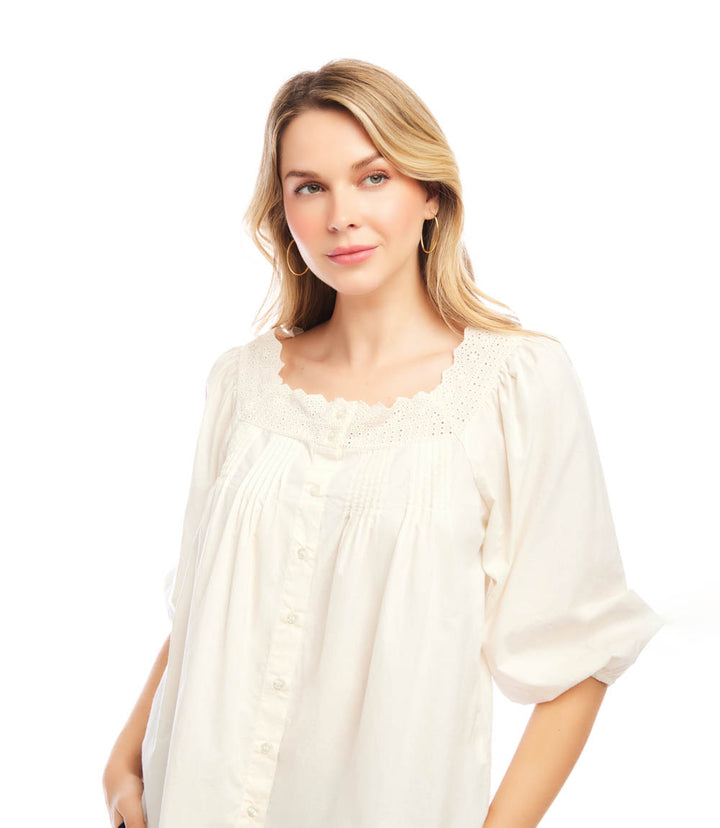3/4 Sleeve Square Neck Button-Up Blouse
