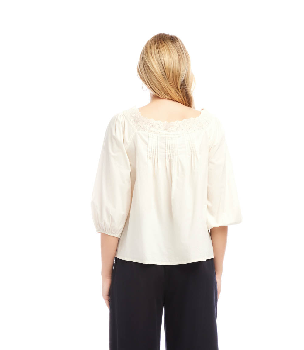 3/4 Sleeve Square Neck Button-Up Blouse