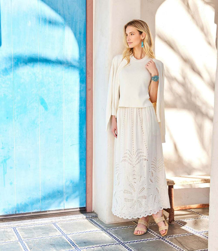 Cutout Embroidery Midi Skirt