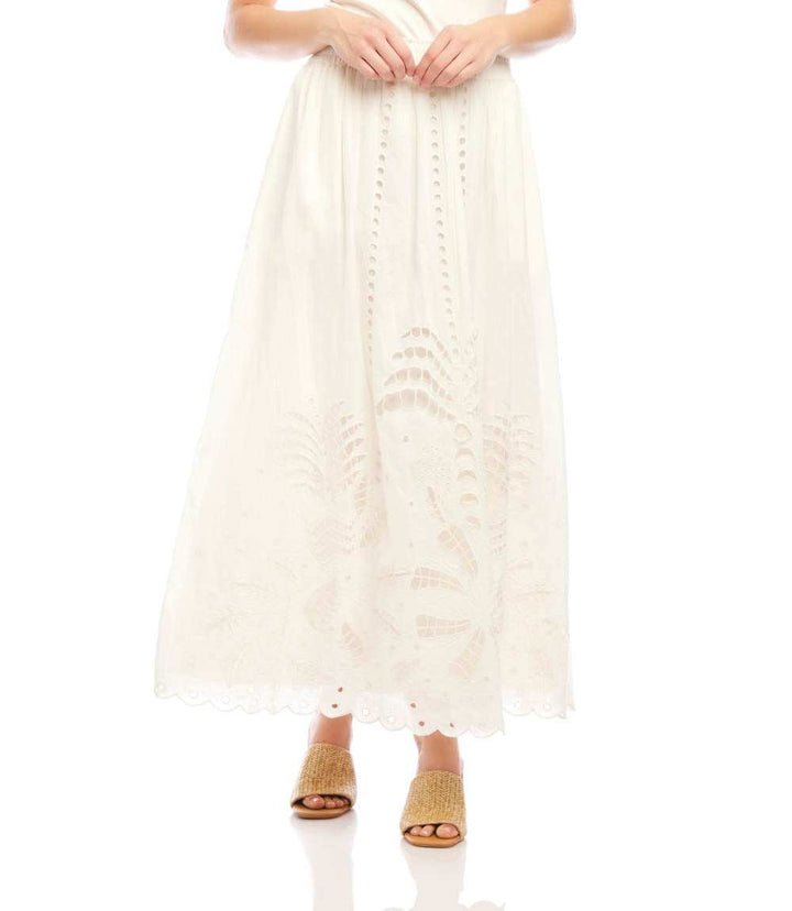 Cutout Embroidery Midi Skirt