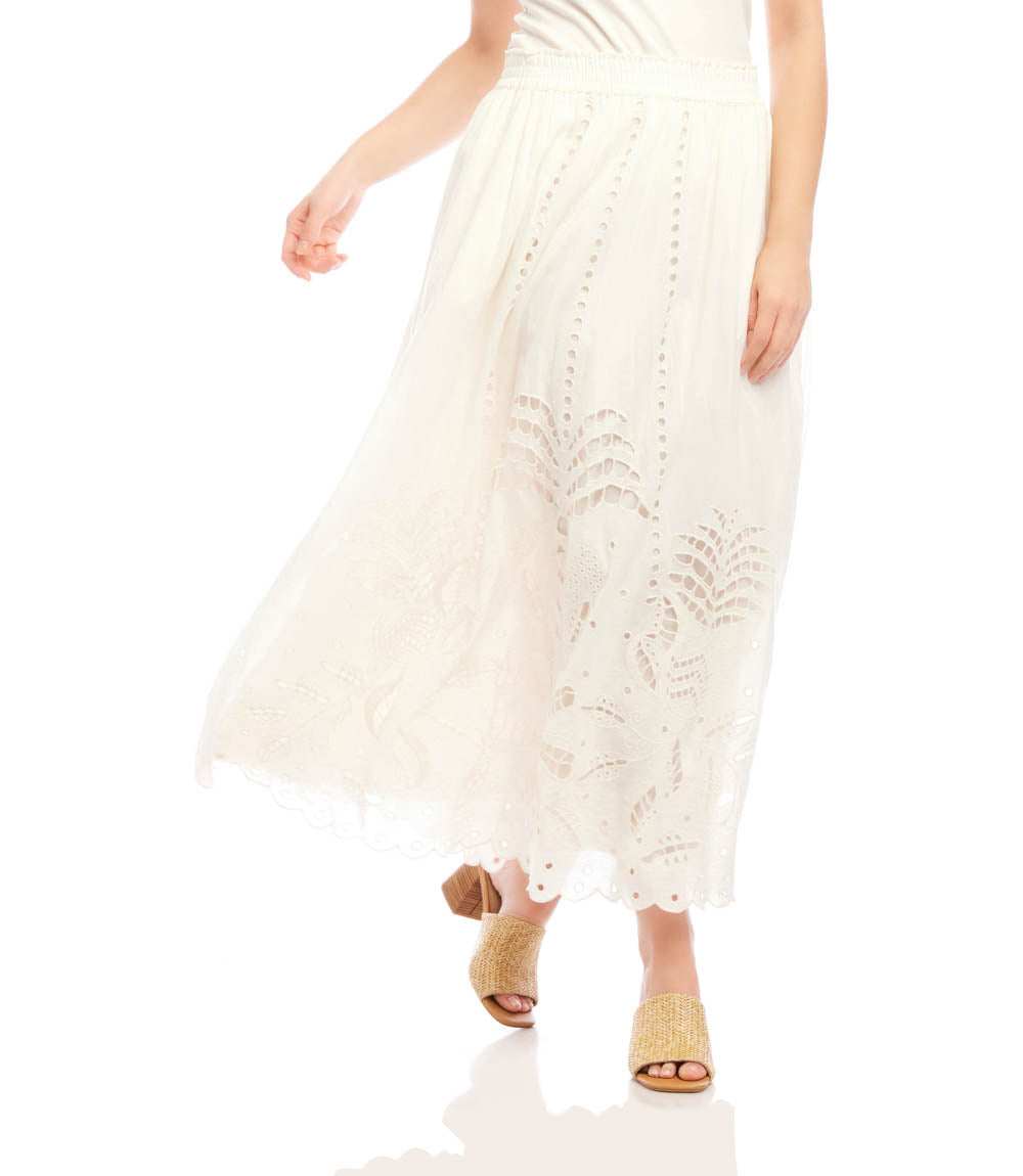Cutout Embroidery Midi Skirt