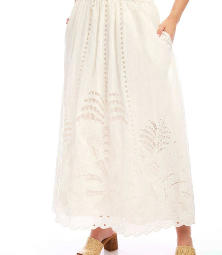 Cutout Embroidery Midi Skirt