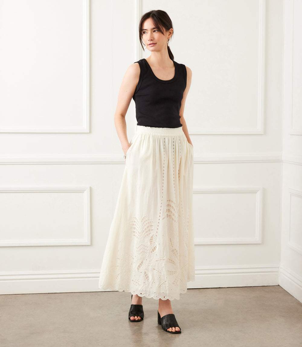 Cutout Embroidery Midi Skirt