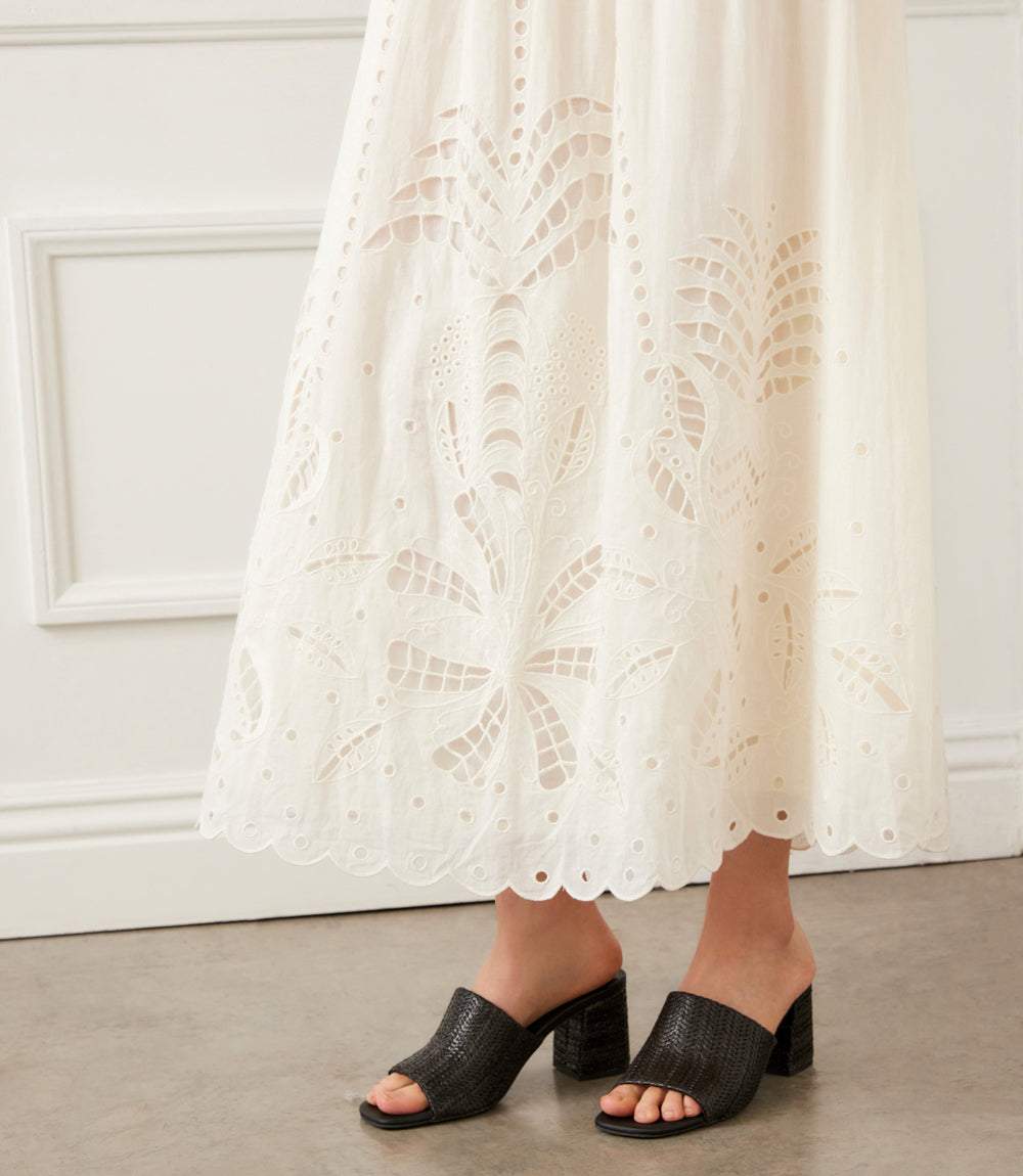 Cutout Embroidery Midi Skirt