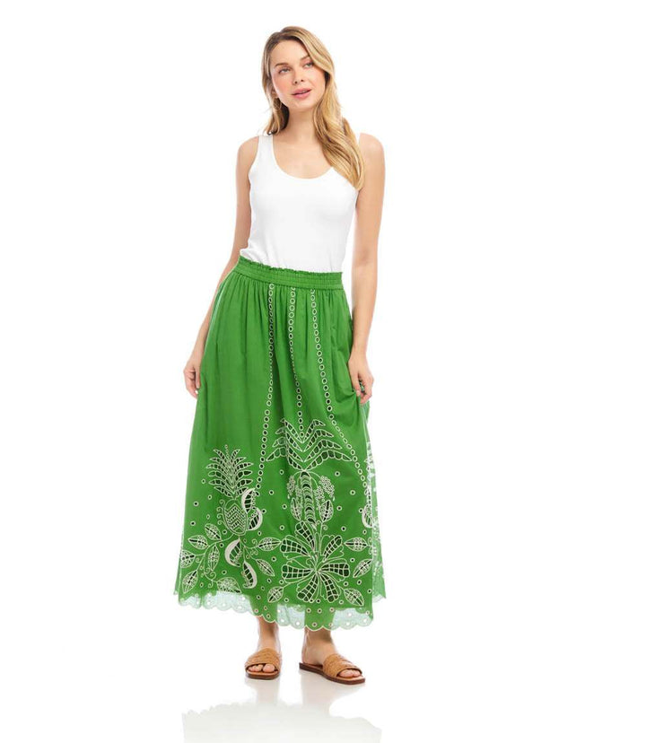 Cutout Embroidery Midi Skirt