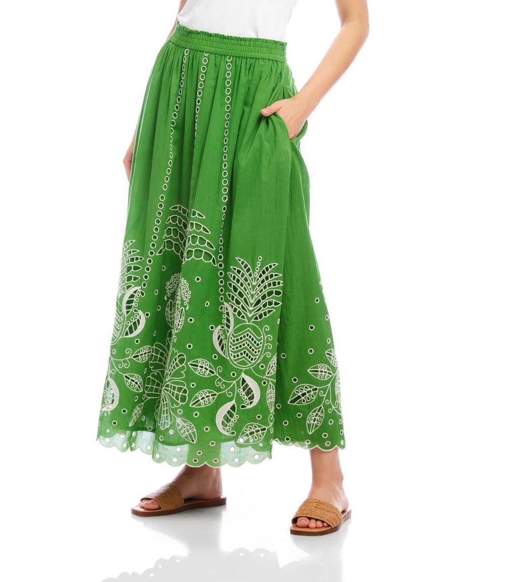 Cutout Embroidery Midi Skirt