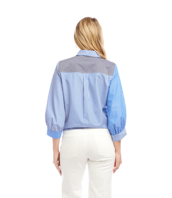 Blouson Sleeve Mixed Stripe Tie-Front Top