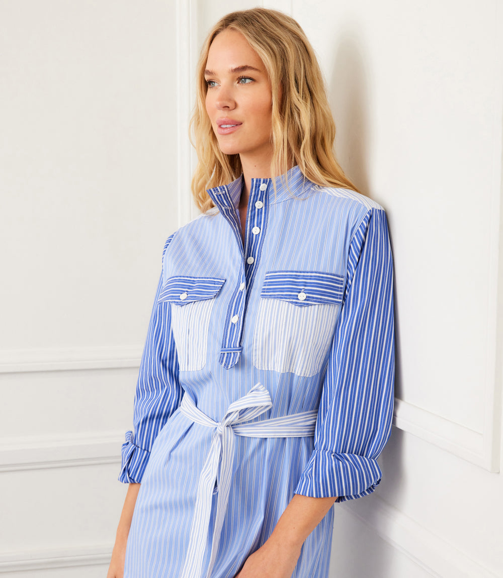 Mixed Stripe Midi Shirtdress