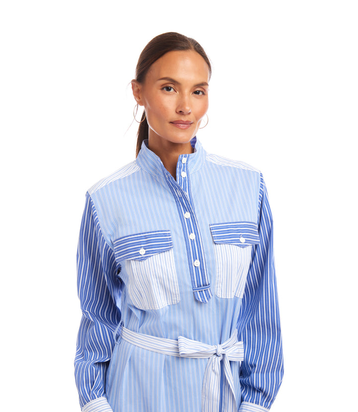 Mixed Stripe Midi Shirtdress
