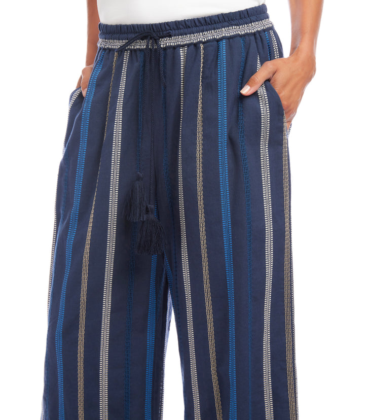 Petite Size Embroidered Cropped Drawstring Pants