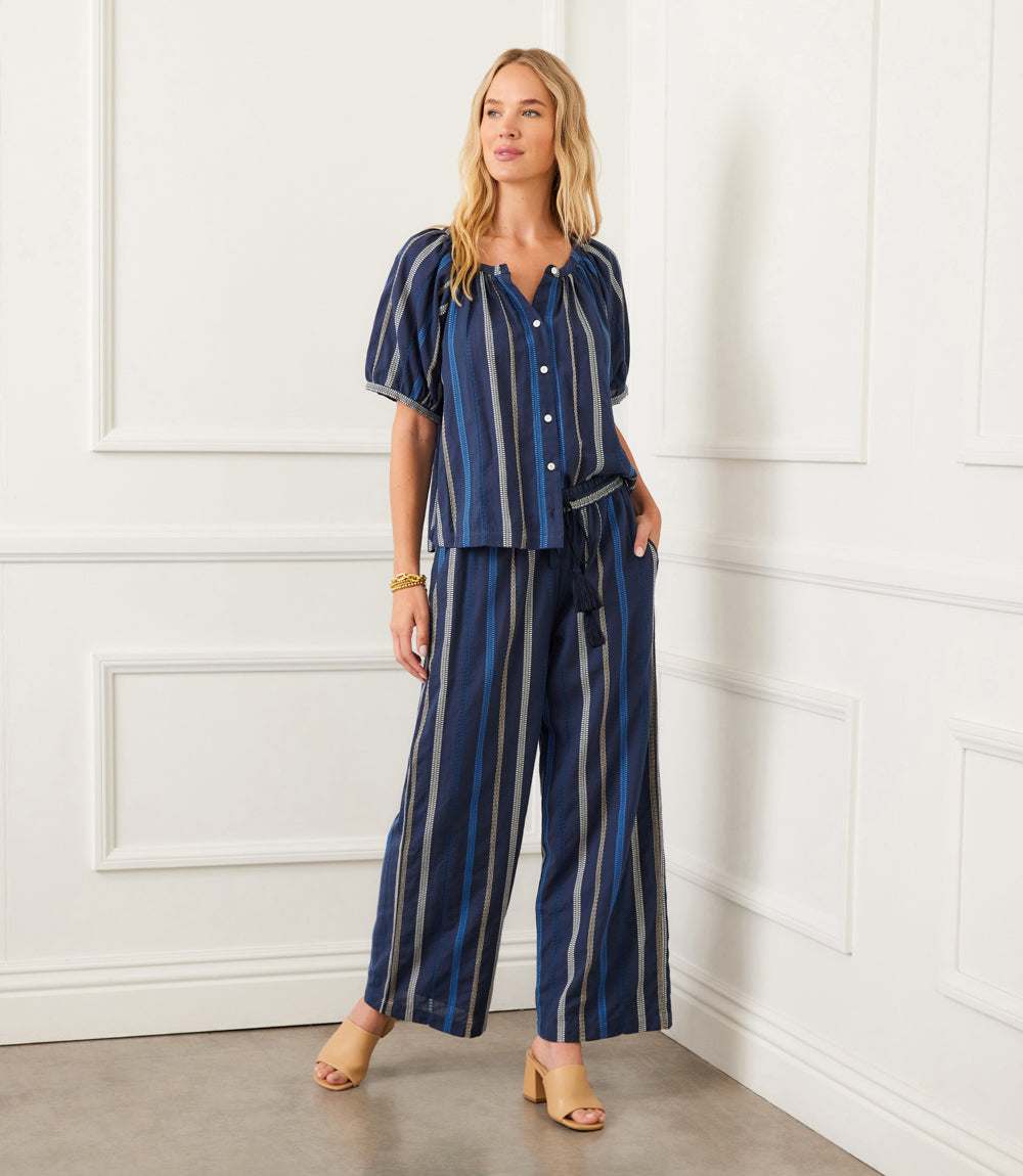 Petite Size Embroidered Cropped Drawstring Pants