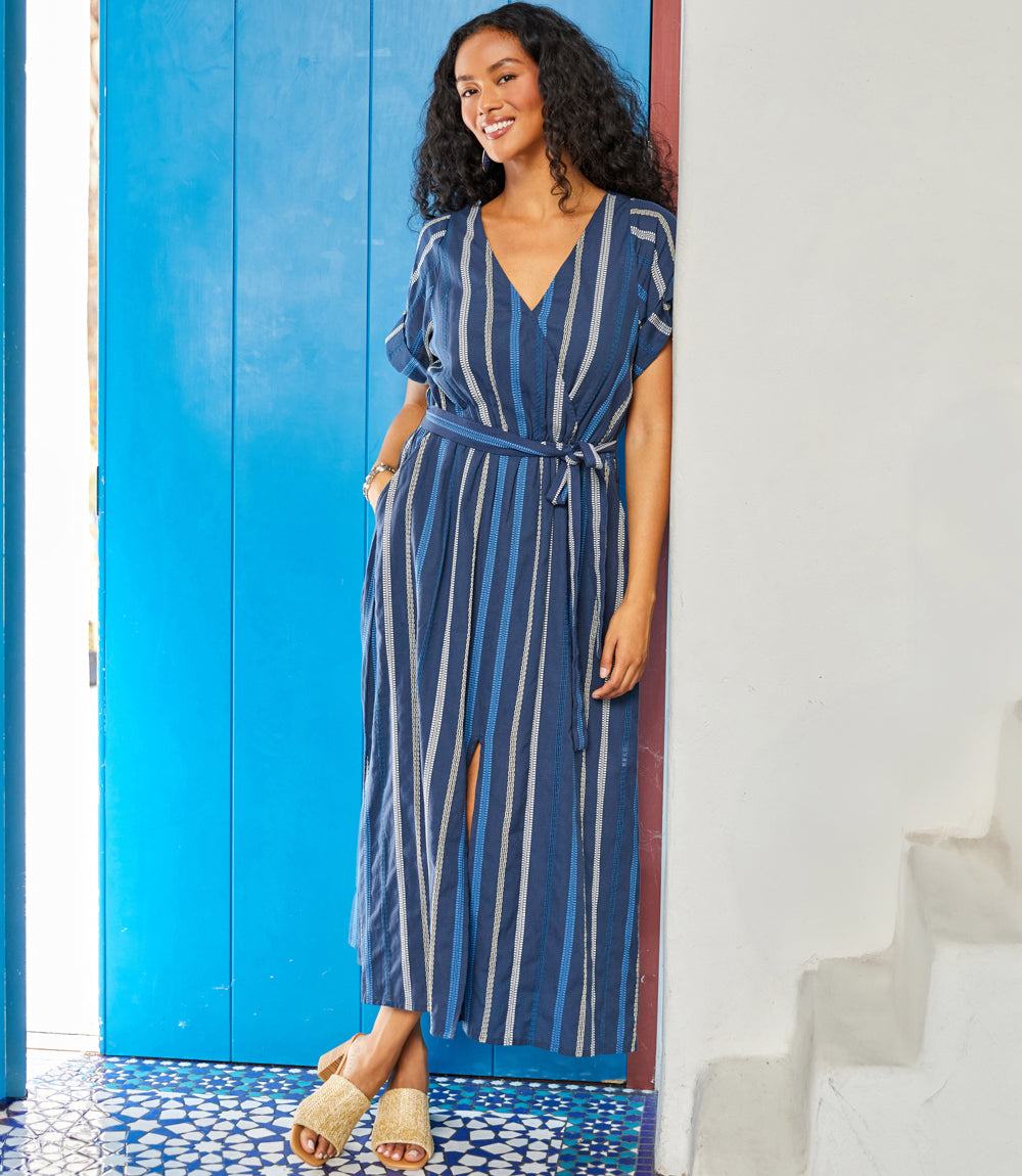 Embroidered Cuffed Sleeve Midi Dress