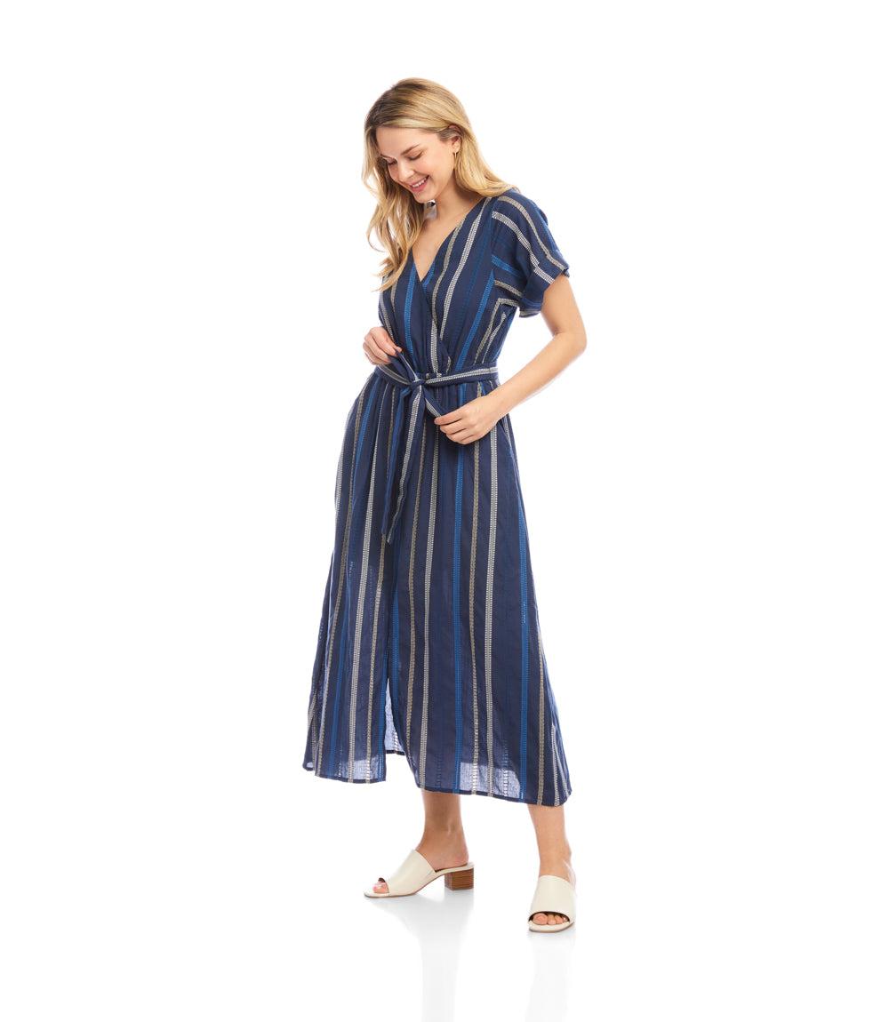 Embroidered Cuffed Sleeve Midi Dress