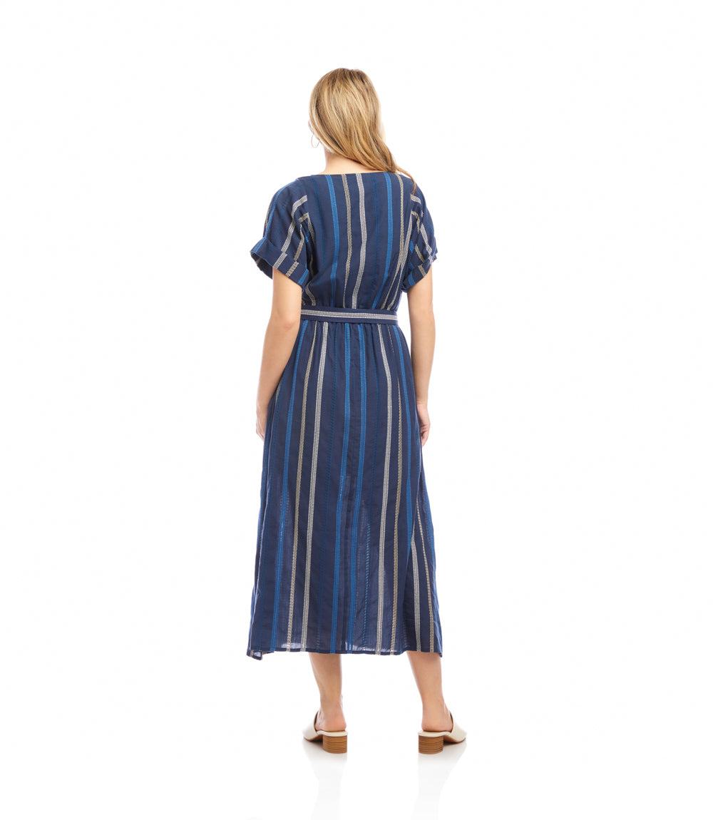 Embroidered Cuffed Sleeve Midi Dress