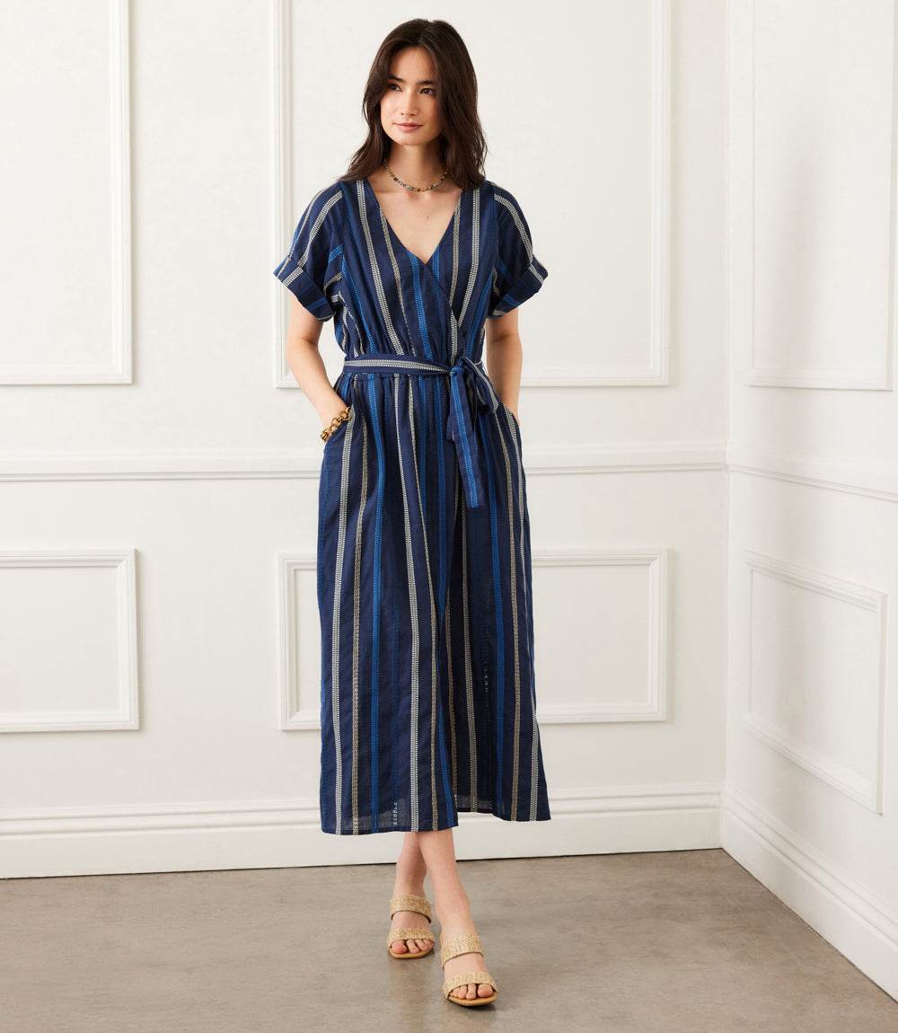 Embroidered Cuffed Sleeve Midi Dress