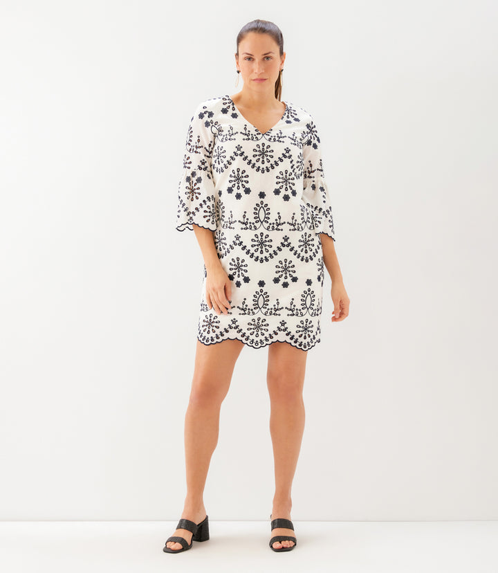 Flare Sleeve Embroidered Dress