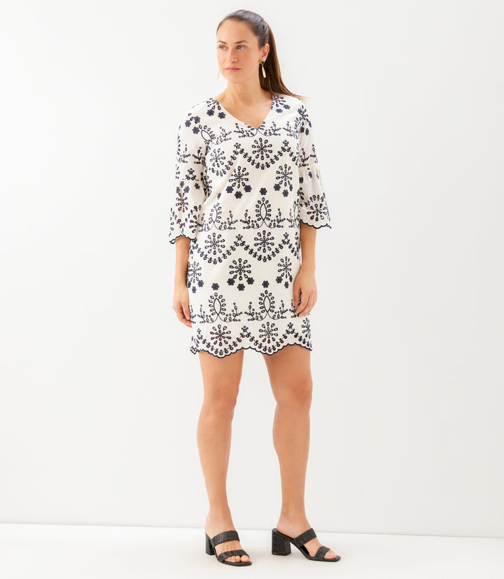 Flare Sleeve Embroidered Dress