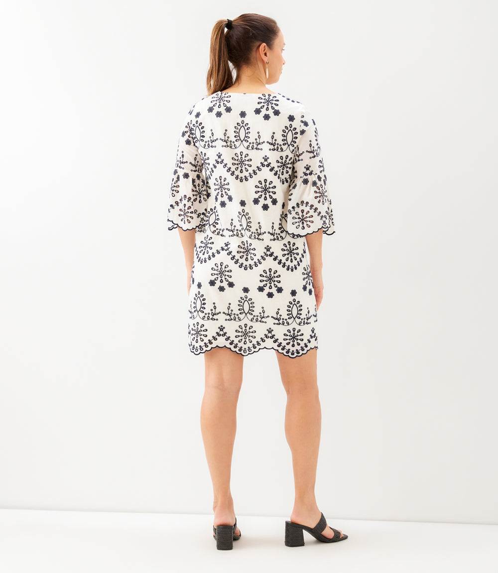 Karen Kane Women's Flare Sleeve Embroidered Dress, Large, Cotton